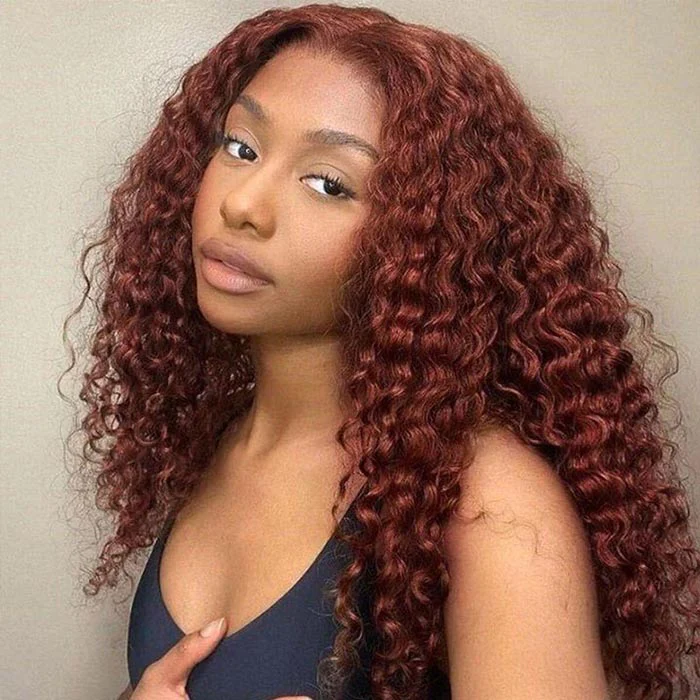 220% Density Pre Cut HD Lace Glueless Wig 8x5 Deep Parting #33 Reddish Brown Body Wave/Water Wave Wig Special Offer - Image 4