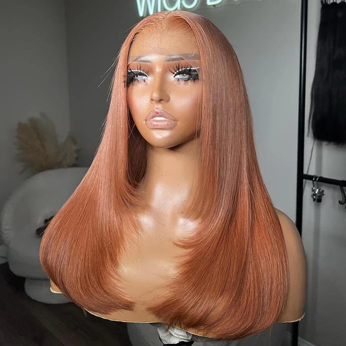 #30 Ginger Brown Straight Layered Cut Wig 8x5 Pre Cut Lace 13x4 13x6 HD Lace Front Glueless Wig - Image 3
