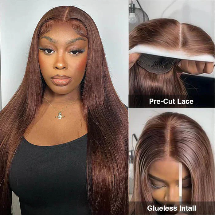 [BOGO] #4 Chocolate Brown Straight 13x4 Lace Front Wig Colored Human Hair Wigs With Bleached Knots Special Offer - Image 3