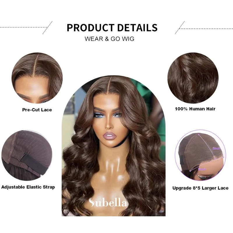 #4 Chocolate Brown Wig Body Wave Human Hair Colored Wigs HD Transparent Lace Closure Wigs - Image 8