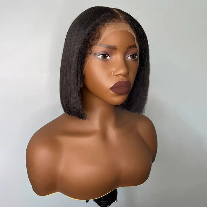 4B 4C Hairline Kinky Edges Straight Bob Wig Bleached Knots Glueless HD Lace Wig 220% Density - Image 2