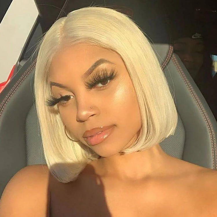613 Blonde Transparent 4x4 Lace Closure Short Bob Wigs Straight Bob Wig - Image 4