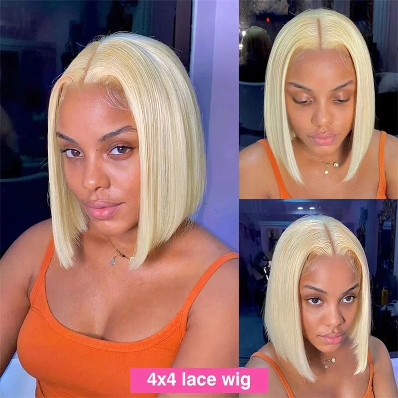 613 Blonde Transparent 4x4 Lace Closure Short Bob Wigs Straight Bob Wig - Image 7