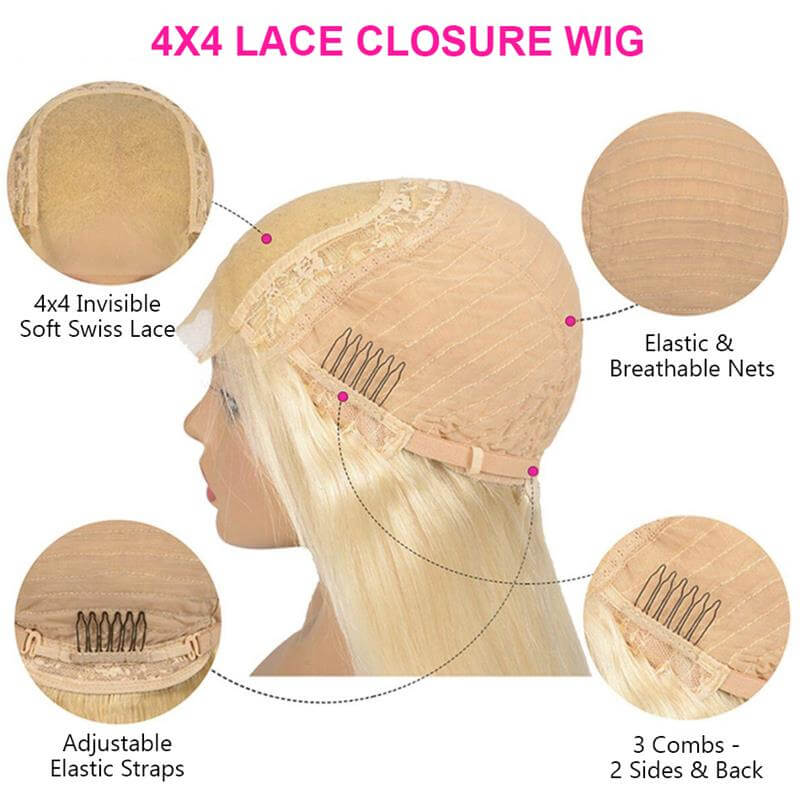 613 Blonde Wig Straight Wig 4x4 Lace Closure Wig HD Transparent Lace Wig - Image 7