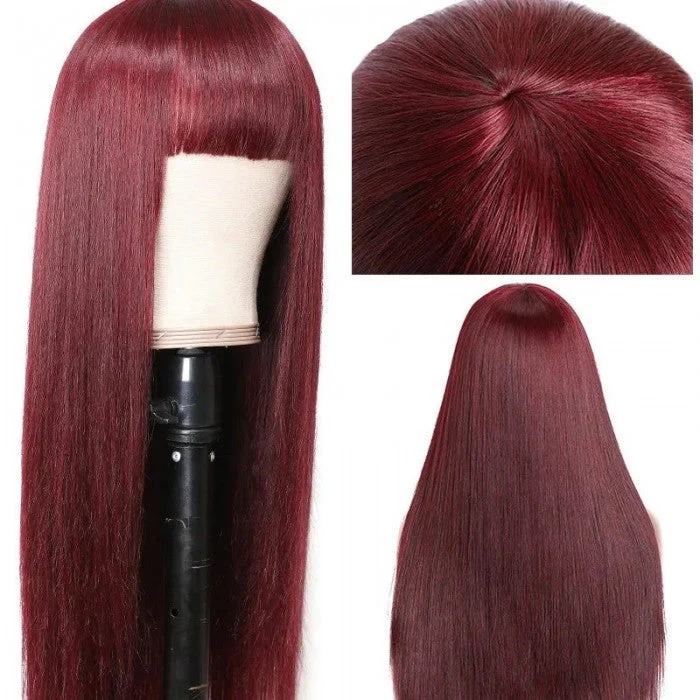 #99J Straight Human Hair Wigs With Bangs Top Lace Wig With Bangs - Image 4