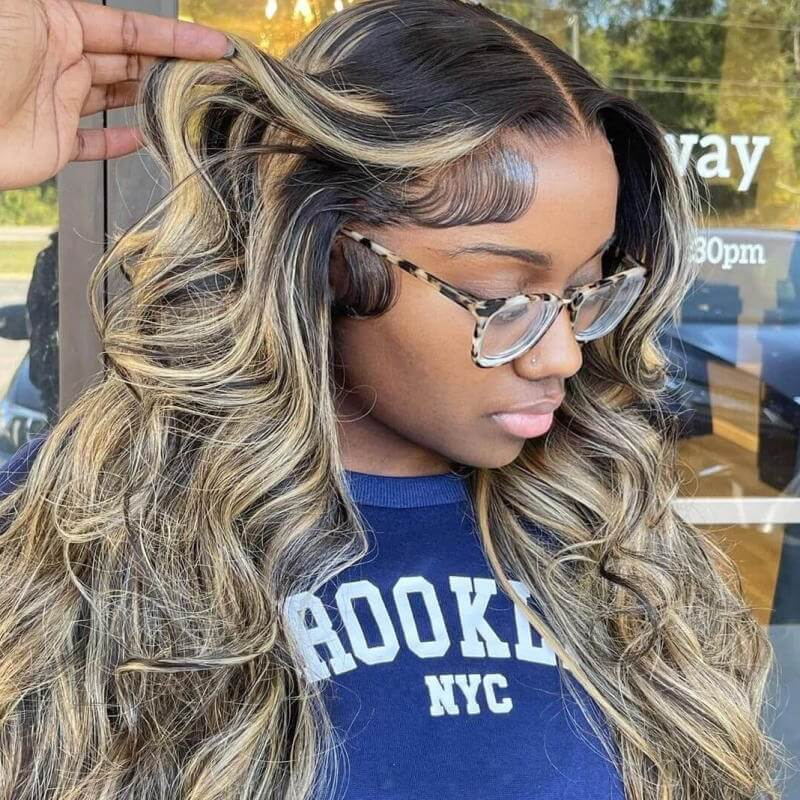 Balayage Highlight Wigs Colored HD Transaparent 13x4 Lace Frontal Wigs 1B/27 Body Wave Human Hair Wigs Free Part - Image 3