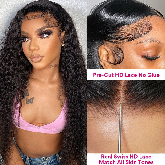 (Air Cap) 4x4/13x4 Pre-Cut Lace Wig Put On And Go Curly Human Hair Wig with Breathable Cap Beginner Wig - Image 3