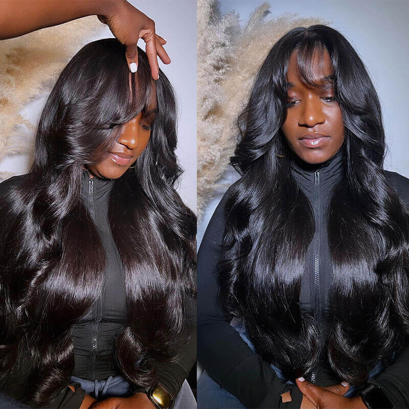 Curtain Air Bangs Body Wave Human Hair Wigs 13x4 /4x4 Lace Wig/ Full Machinemade Wig Available - Image 7