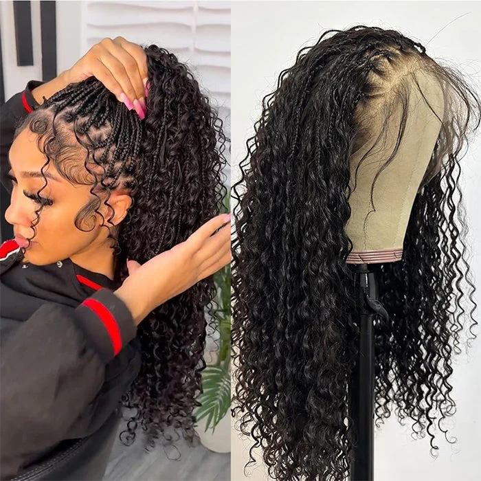 Braided Glueless Wig Drawstring Cap 13x6 HD Lace Front Knotless Boho Curls Human Hair Wigs - Image 4