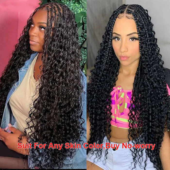 Braided Glueless Wig Drawstring Cap 13x6 HD Lace Front Knotless Boho Curls Human Hair Wigs - Image 7