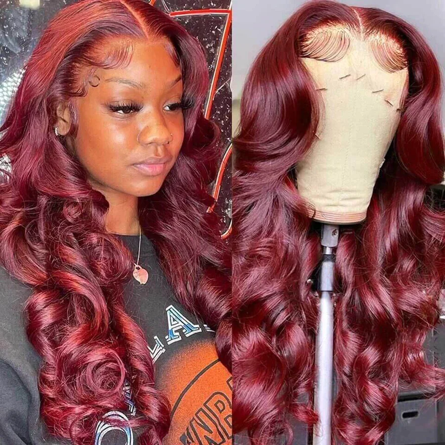Burgundy 99j Wig Curly Human Hair Colored Wigs HD Transparent Lace Closure Wigs - Image 4