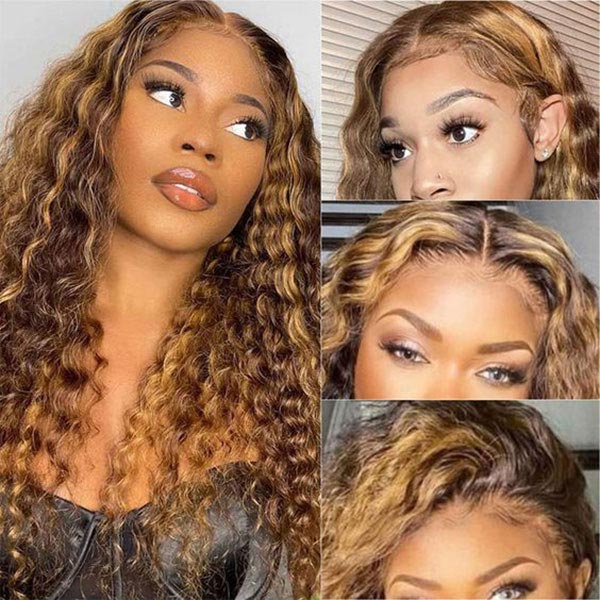 P4/27 Balayage Highlight Water Wave Human Hair HD Lace Wig Pre Bleached Highlight Brown Blonde Wig - Image 3