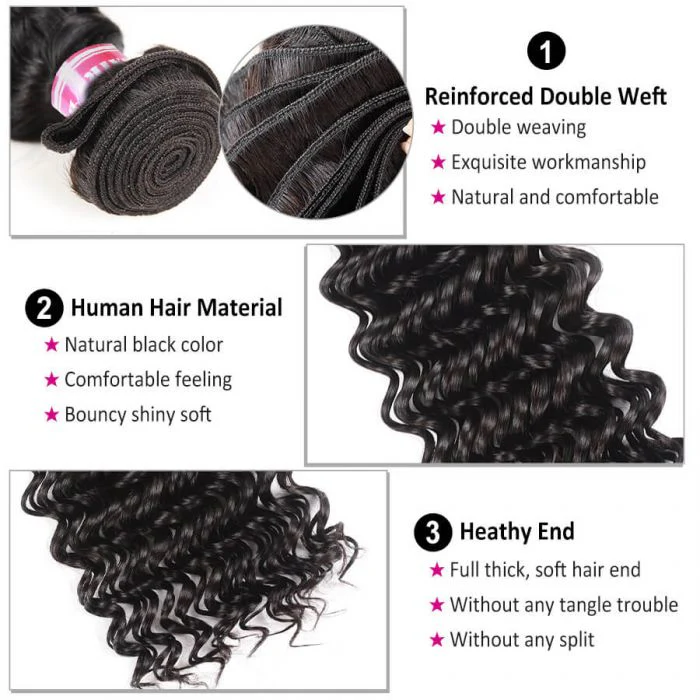 Deep Wave Virgin Human Hair Weft 3 Bundles 100% Unprocessed Virgin Human Hair Extension - Image 3