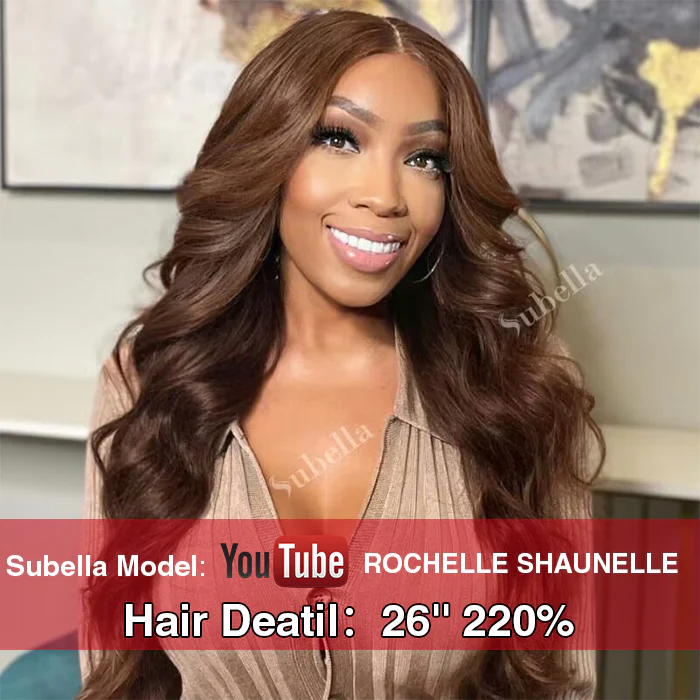 Curtain Bangs Glueless HD Lace Wig Chic Retro Chestnut Brown Body Wave Human Hair Wigs - Image 6