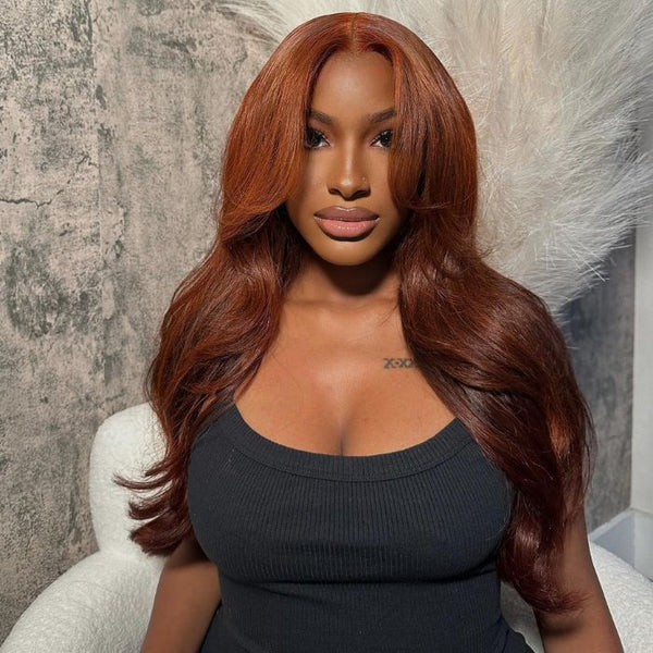 Curtain Bangs Glueless HD Lace Wig Reddish Brown Straight Human Hair Wigs with Adjustable Strap - Image 9