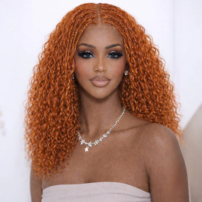 Ginger Orange Glueless Boho Braided Drawstring Wig 13x6 HD Lace Pull Go Human Hair Wigs - Image 2