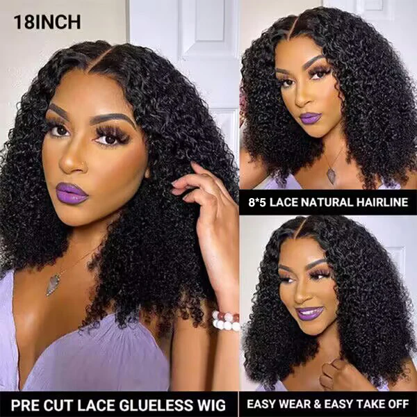 Pre Cut Glueless Wig Pre Bleached Curly 8x5 Lace Closure Wig Pre Plucked Upgrade Tiny Knots Human Hair Wigs - Image 3