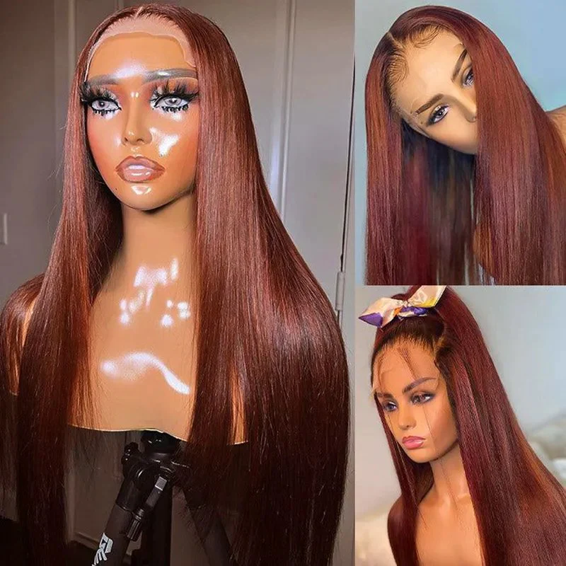 Glueless HD Lace Reddish Brown Straight Drawstring Wig Bleached Knots 180% Density Special Offer - Image 3