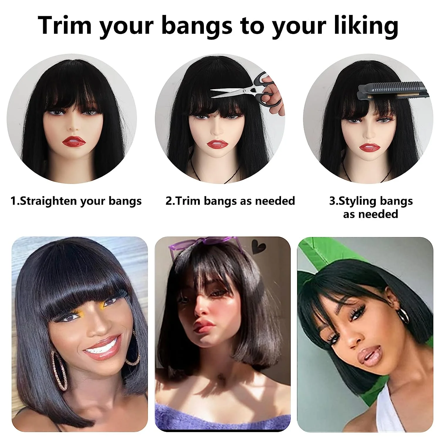 Glueless Human Hair Wigs with Bangs Straight Bob 2x4 HD Lace Wigs With Bangs - Image 4