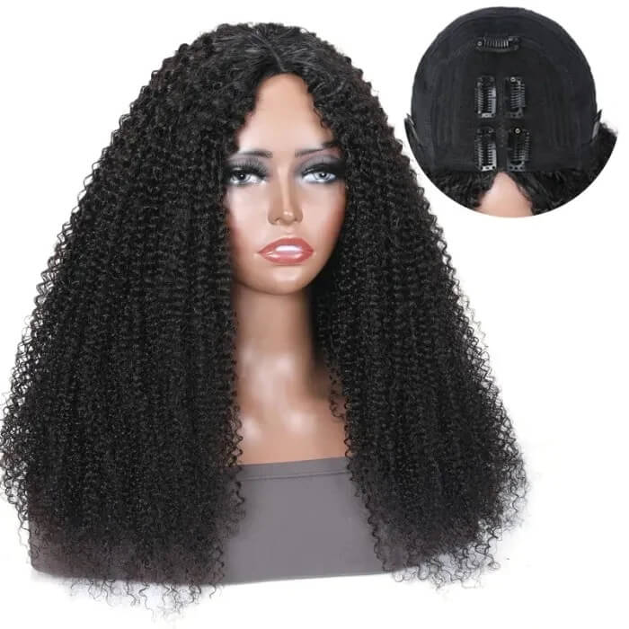 Glueless V Part Kinky Curly Wig No Leave Out Affordable Human Hair Wig Beginner Friendly - Image 3