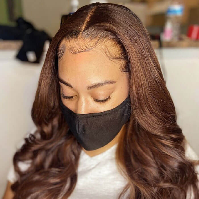HD Transparent Lace Closure Wigs Body Wave Wig Human Hair Dark Brown Colored Wig - Image 6