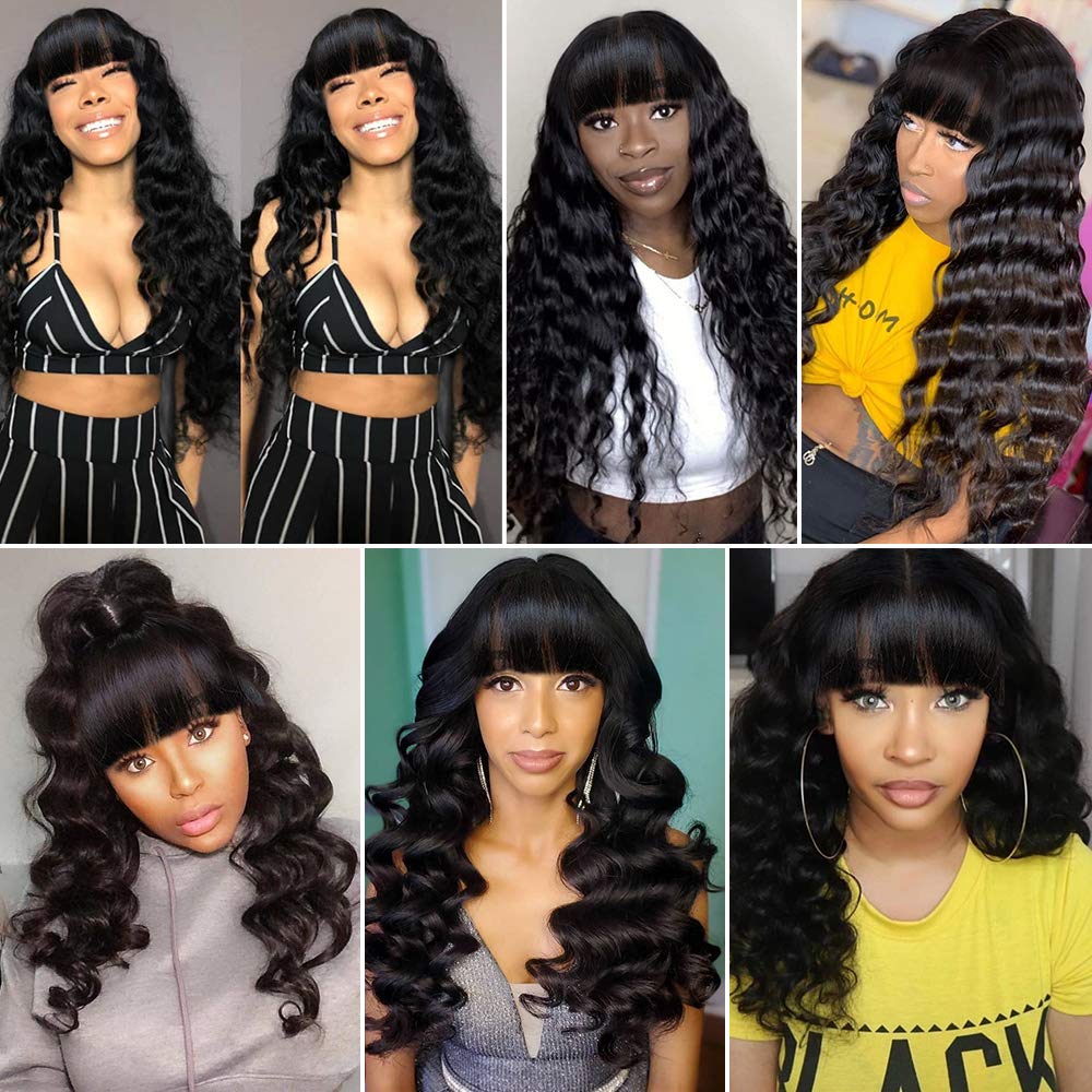 Human Hair Wigs With Bangs Top Lace Wig Loose Deep Wave Human Hair Wigs - Image 5
