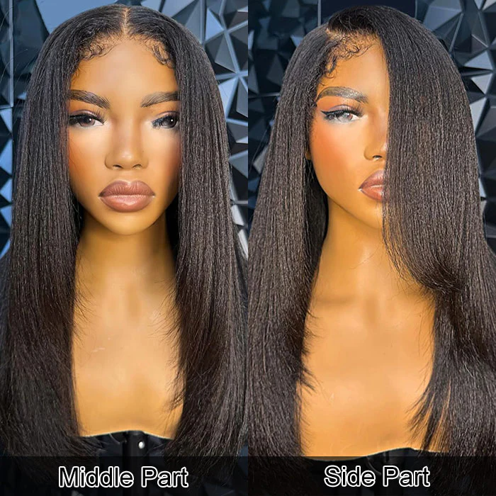 Kinky Edges 4C Hairline Yaki Straight Layered Cut Glueless Wig 220% Density 8x5 13x4 13x6 HD Lace Front Wig - Image 6