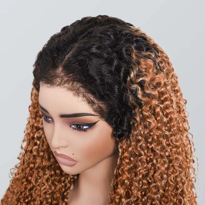 Luxury 350% Density Relastic 4C Hairline Kinky Edges Spiral Curly Glueless Ombre Highlight Lace Front Wig - Image 4