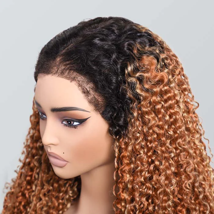 Luxury 350% Density Relastic 4C Hairline Kinky Edges Spiral Curly Glueless Ombre Highlight Lace Front Wig - Image 6