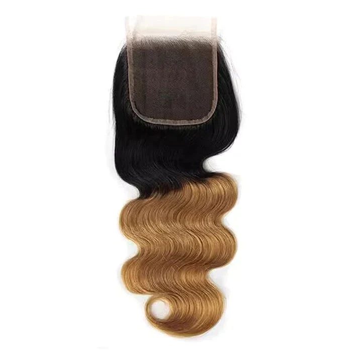 Ombre 1B27 Body Wave Human Hair 3 Bundles With 4x4 Lace Closure - Image 5