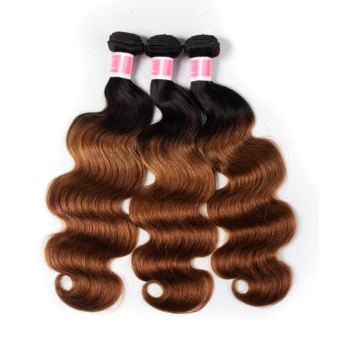 Ombre 1B30 Body Wave Human Hair 3 Bundles With 4x4 Lace Closure - Image 4