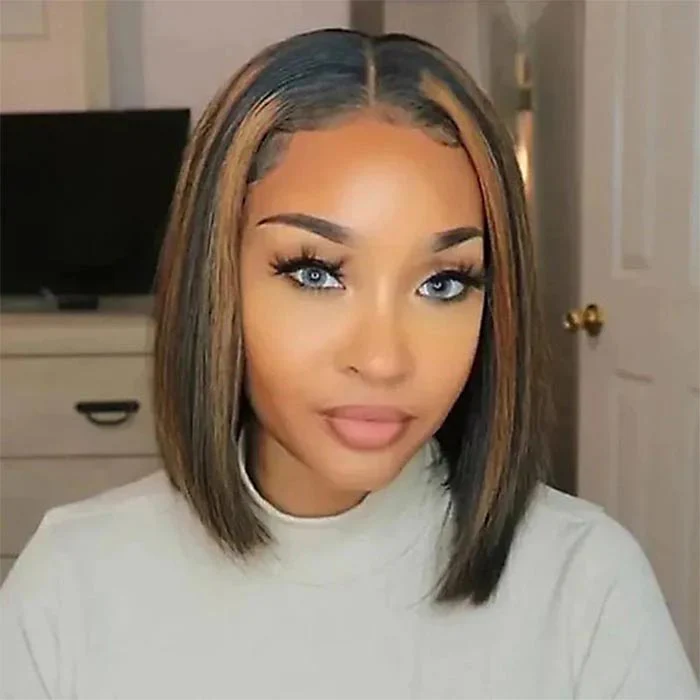 P1B/30 Highlight Straight Bob Wig 8x5/13x4/13x6 Pre Cut HD Lace Front Glueless Balayage Wig - Image 4