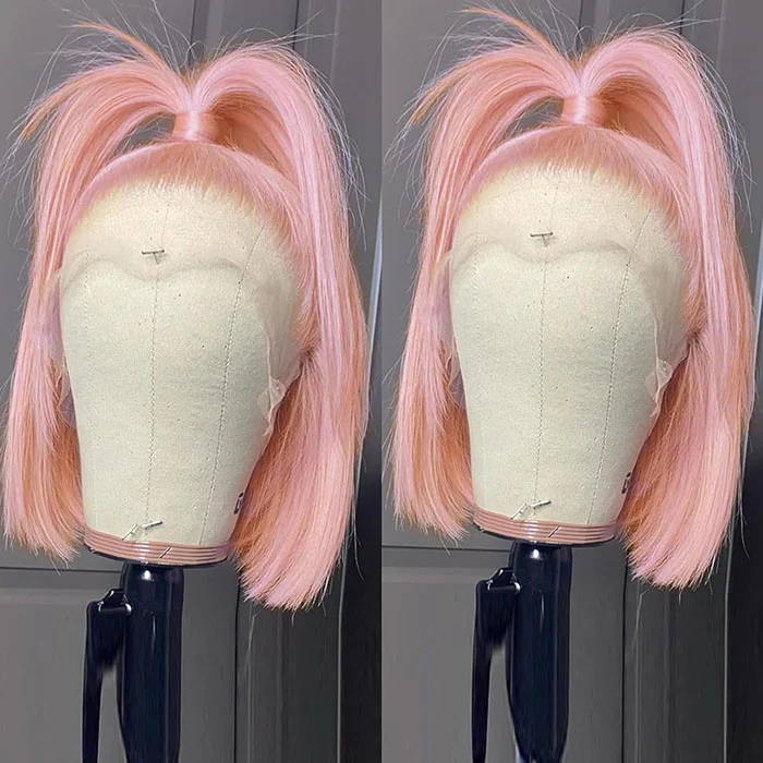 Pink Color Bob Wig Straight 13x4 HD Lace Front Wigs Pre Plucked Glueless Wig - Image 3