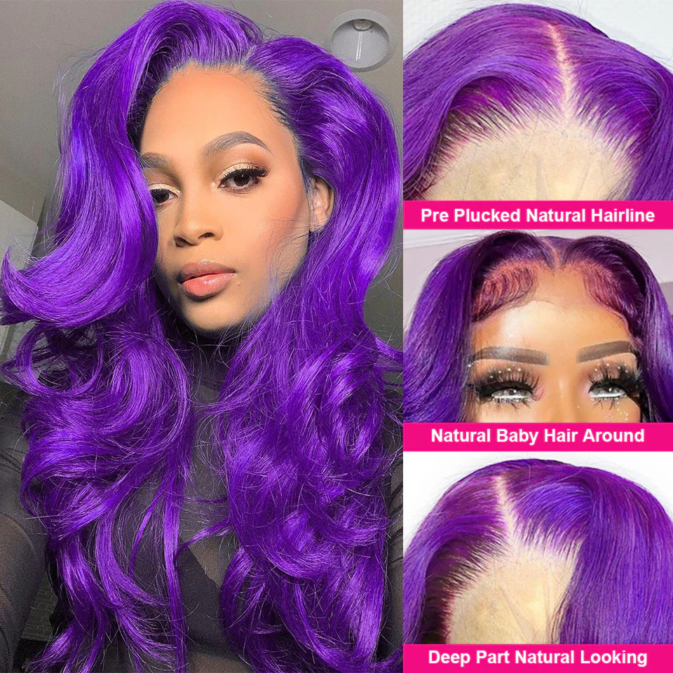Purple Wigs 13x4 HD Transparent Lace Front Body Wave Wigs - Image 3