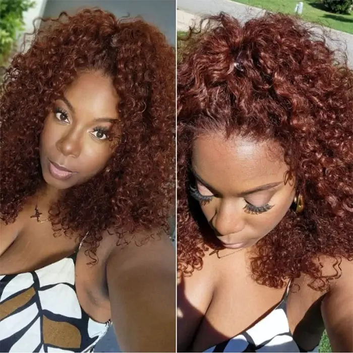 Reddish Brown Color Curly Short Bob Wigs Glueless HD Lace Front Human Hair Wigs Pre-Plucked Hairline - Image 5