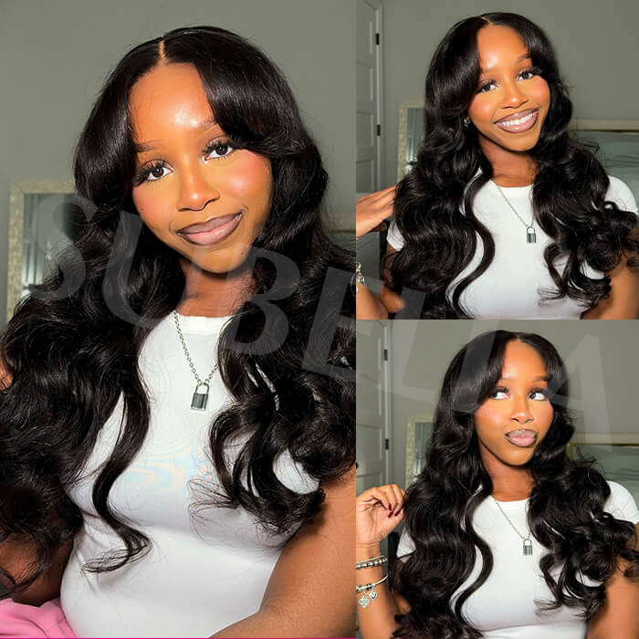 Curtain Bangs Glueless HD Lace Wig Chic Retro Body Wave Human Hair Wigs with Adjustable Strap - Image 5