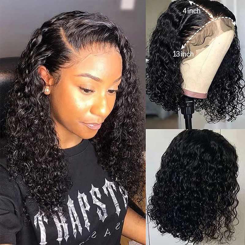 Short Cut 13*4 HD Transparent Lace Bob Wigs Water Wave Lace Front Wig - Image 5