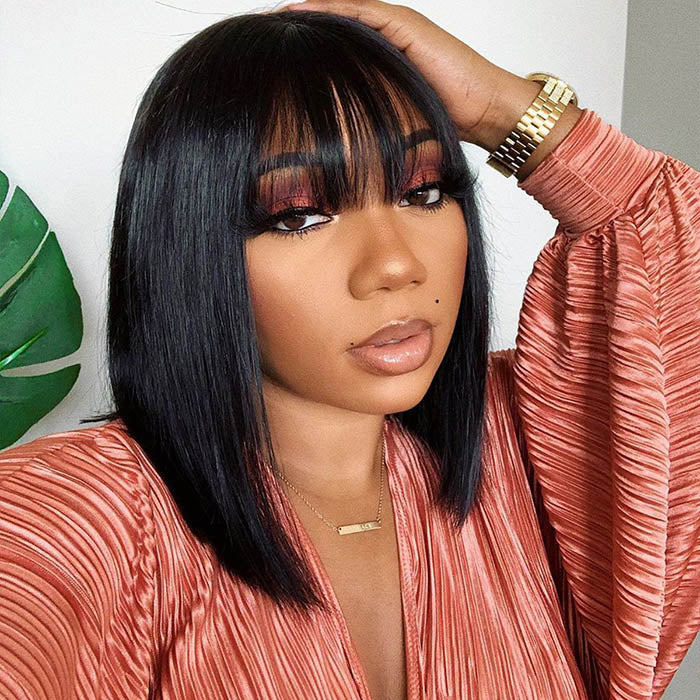 [BOGO] Straight Bob Wig with Bangs Blunt Cut 220% Desnity Glueless Human Hair Bob Wigs Beginner Friendly Special Offer - Image 6