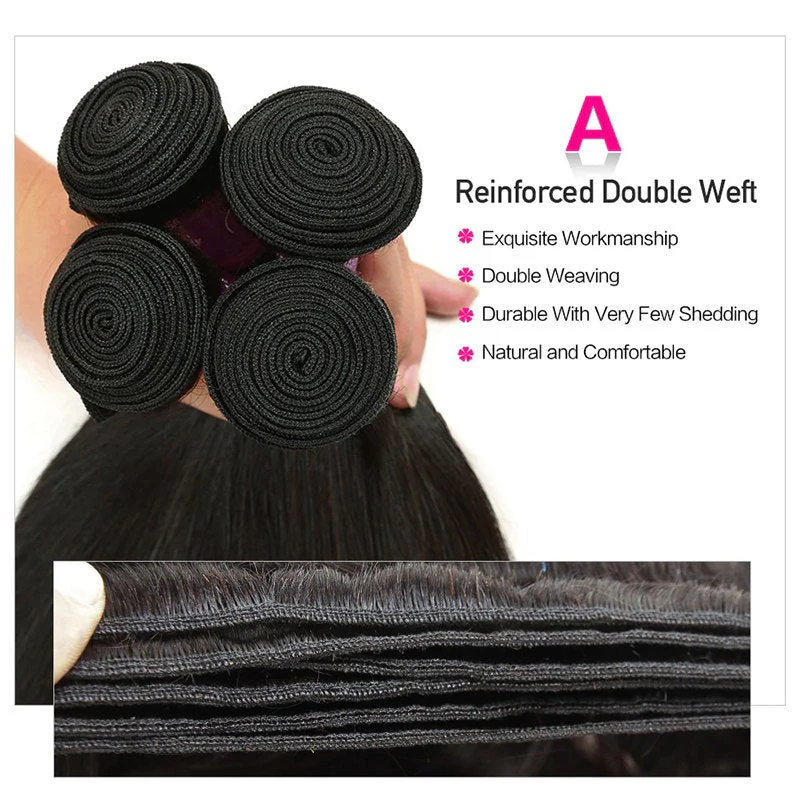 Straight Human Hair 3 Bundles With 4x4 Lace Closure - Image 4