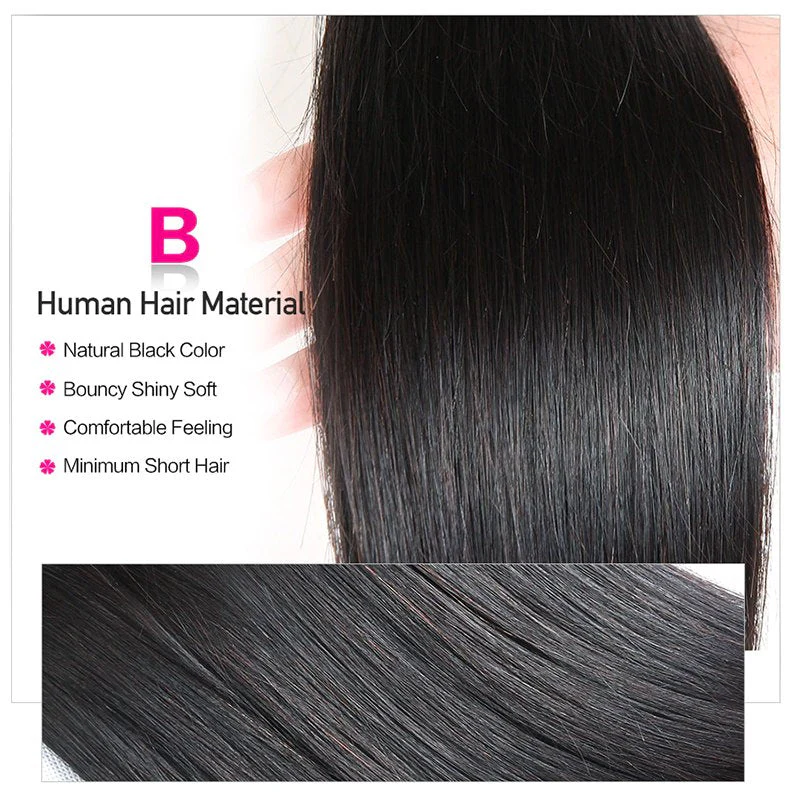 Straight Human Hair 3 Bundles With 4x4 Lace Closure - Image 5