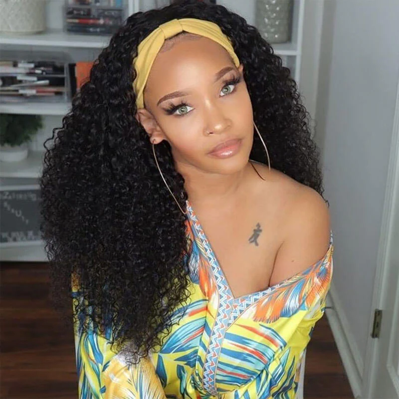 Subella Hair Curly Headband Wig Human Hair Glueless Wig No Lace Wig - Image 3