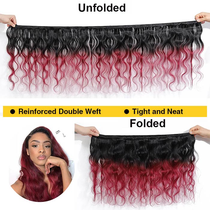 Subella Hair T1B/99j Ombre Body Wave Human Hair 3 Bundles With 4x4 Lace Closure - Image 4