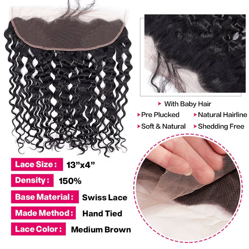 Brazilian Water Wave Virgin Hair Weave 3 Bundles With 13*4 Lace Frontal - Image 4
