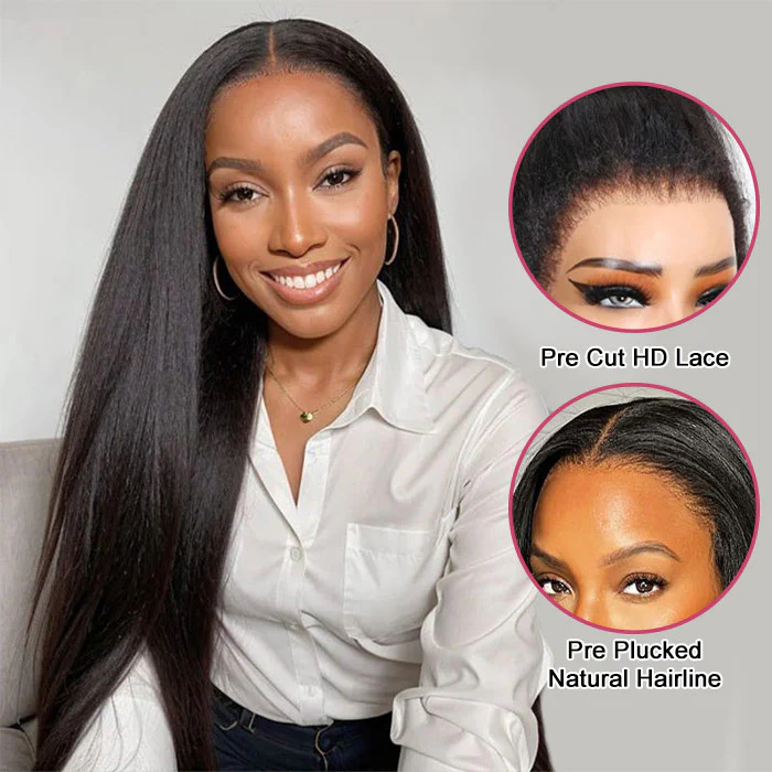 Yaki Straight Glueless Wig Pre Plucked 8x5 Pre Cut HD Lace Put On Go Human Hair Wigs - Image 5